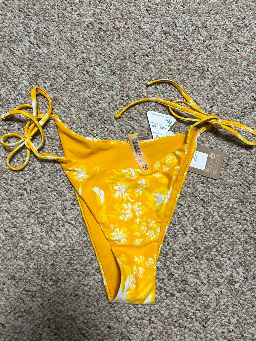 Yellow Floral Tie-Side Bikini Bottoms for Women